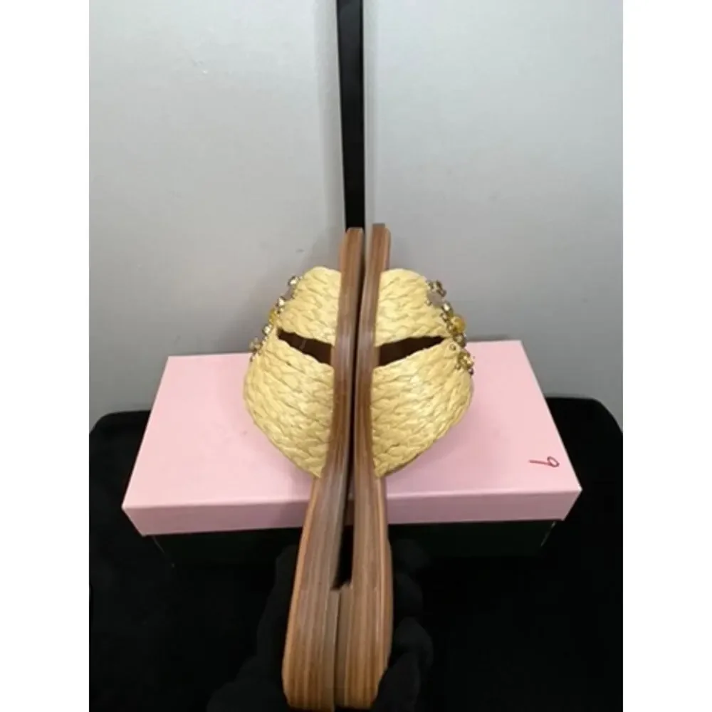 Kate Spade Dock Crystal Raffia Jeweled Slide Sandals Natural 7B New Box
